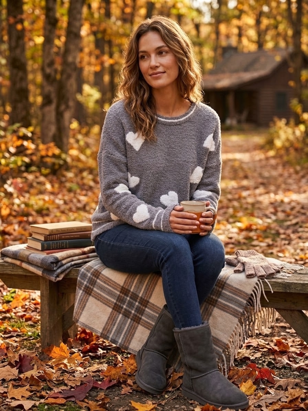 POL Gray Sweater with White Heart Motif